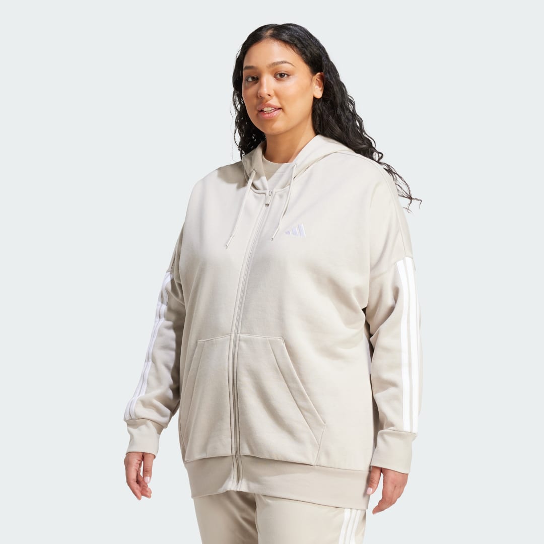 Essentials 3-Stripes Full-Zip Fleece Hoodie (Plus Size)